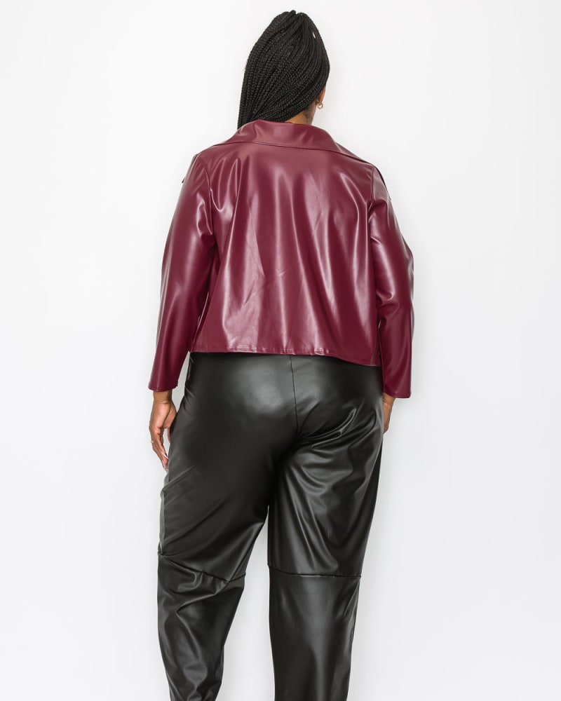 Plus Size Ryder Crop Vegan Leather Jacket Burgundy